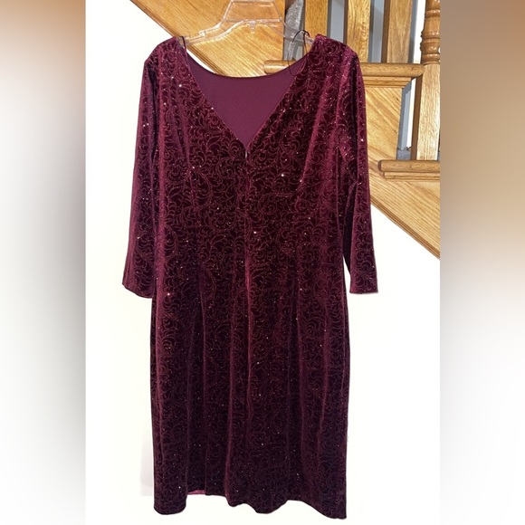 Women’s Formal Dress Size 18 SLNY Fancy Red Long Sleeve Boat Neck Mother Bride - Picture 5 of 7